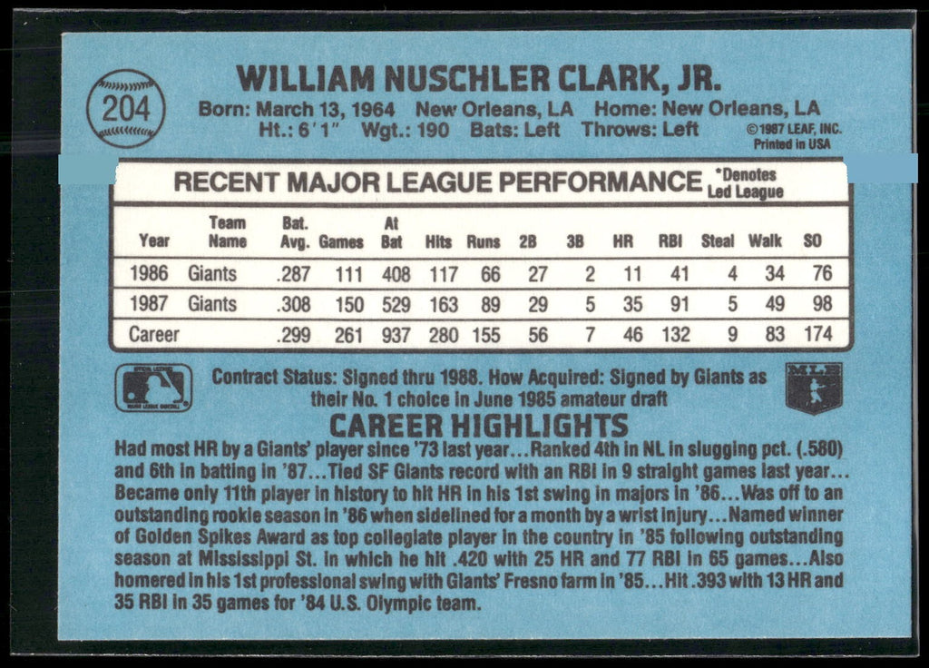 1988 Donruss #204b Will Clark