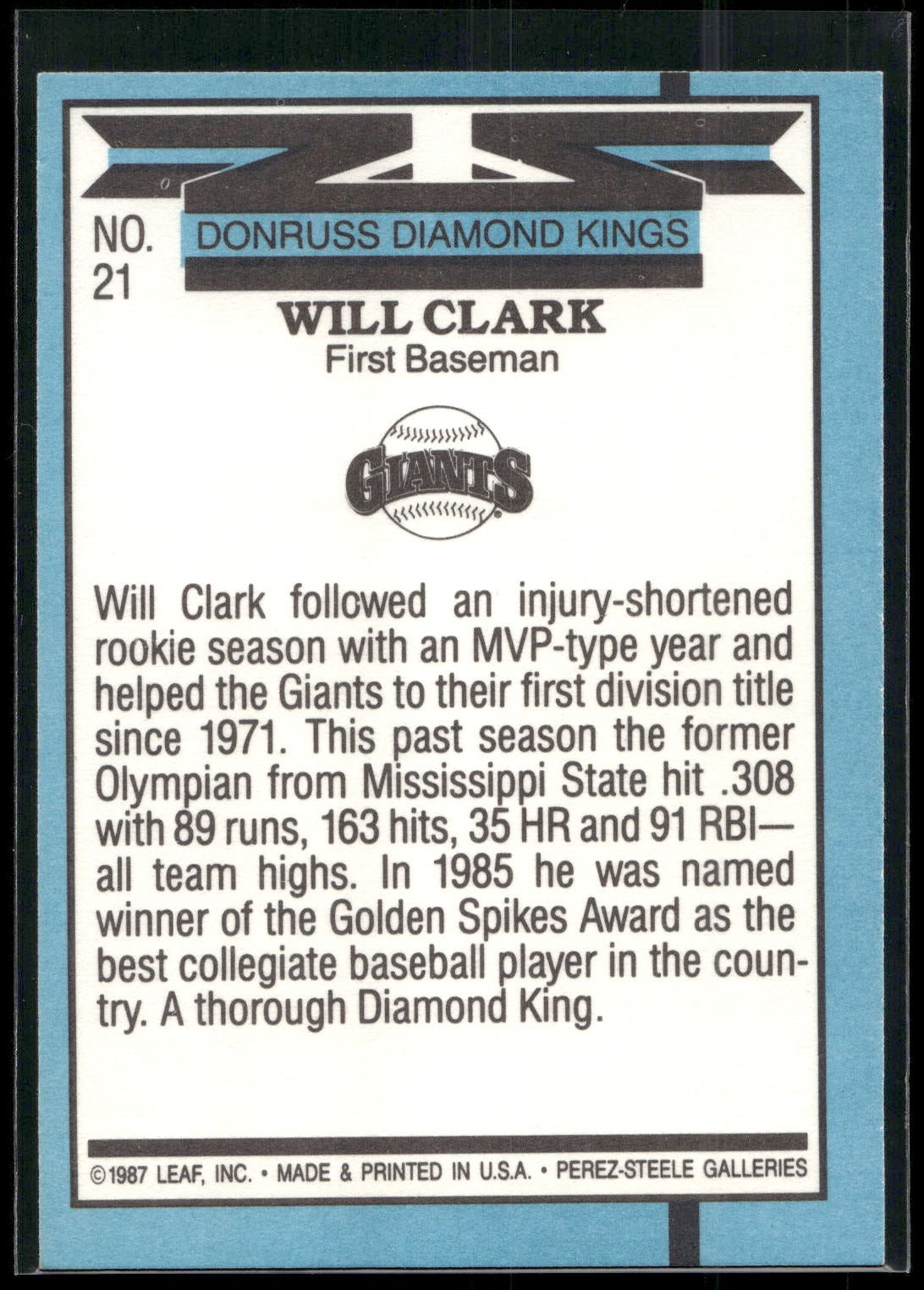 1988 Leaf #21 Will Clark