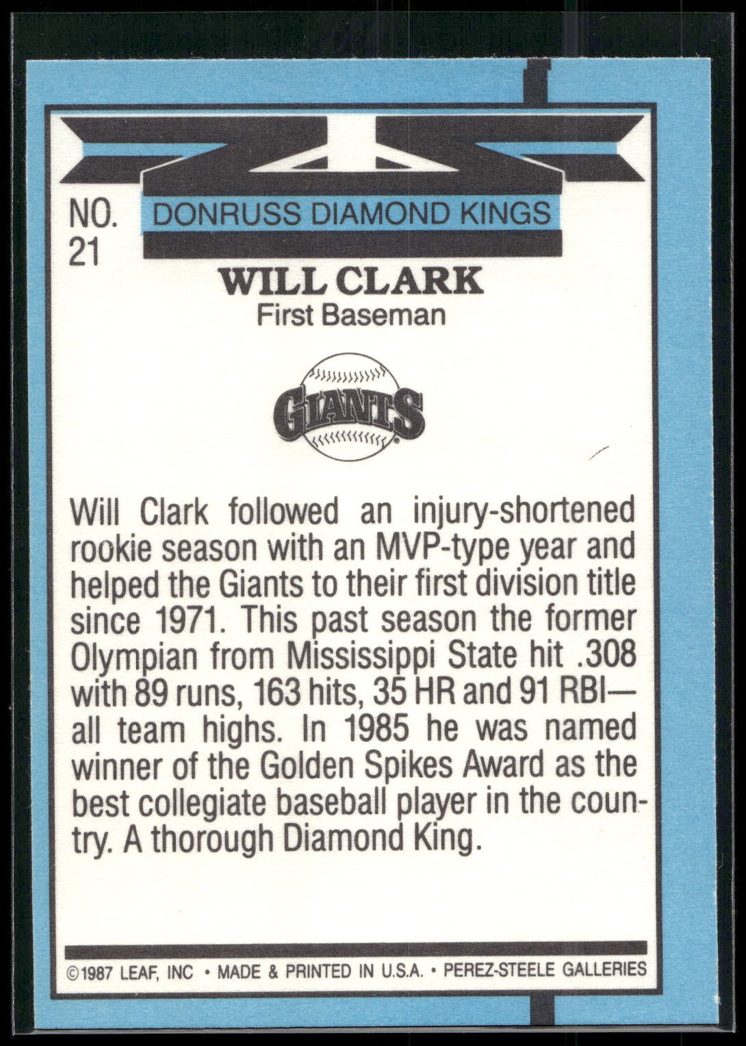 1988 Leaf #21 Will Clark