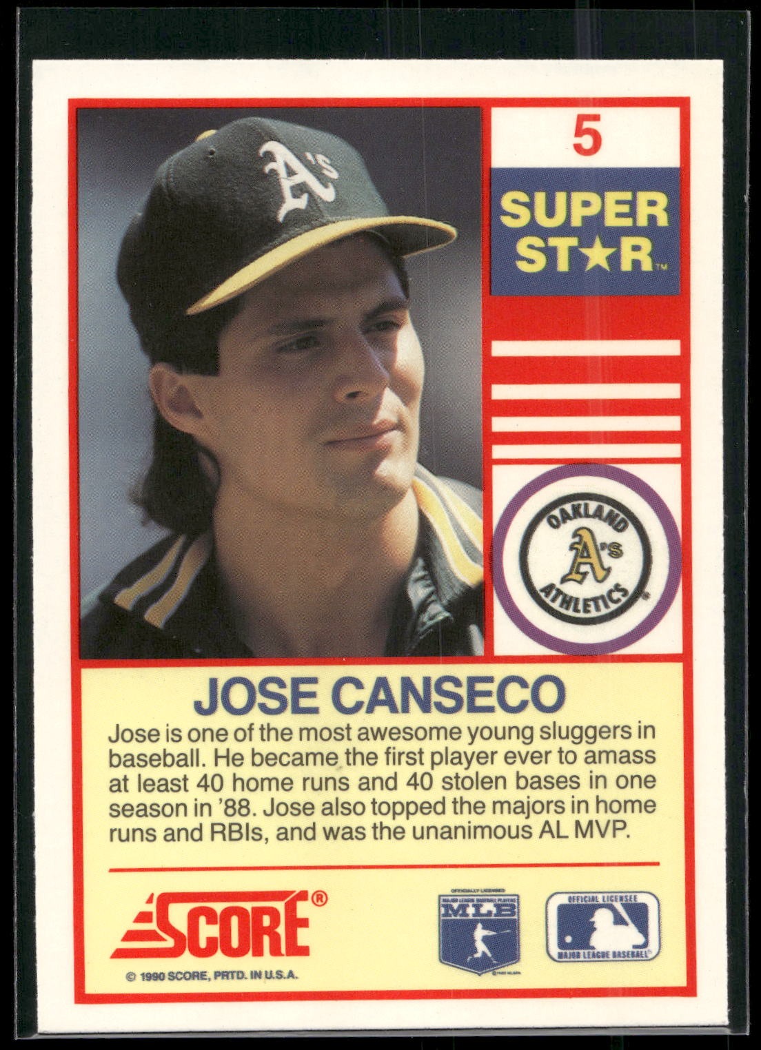 1990 Score 100 Superstars #5 Jose Canseco