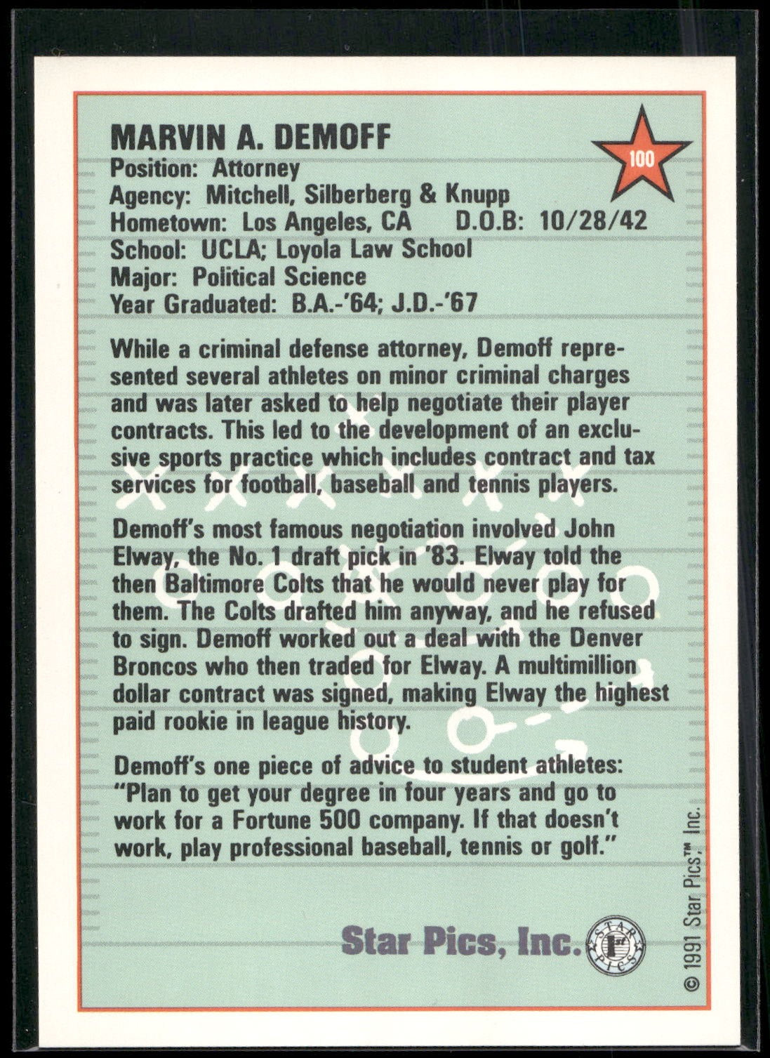 1991 Star Pics #100 Marvin Demoff