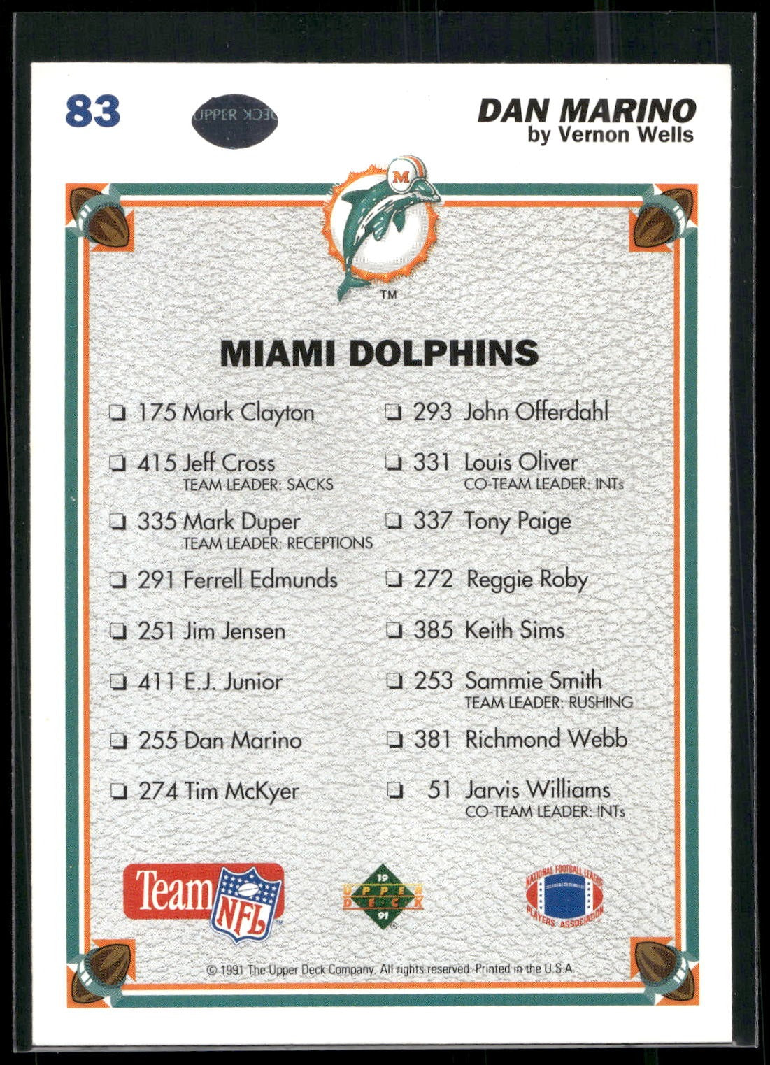 1991 Upper Deck #83c Dan Marino