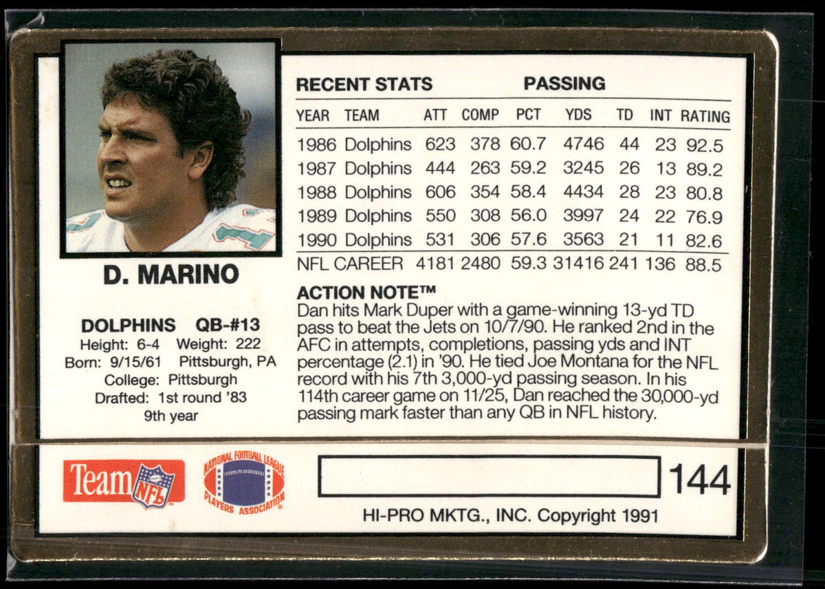 1991 Action Packed #28G Dan Marino 24K Gold