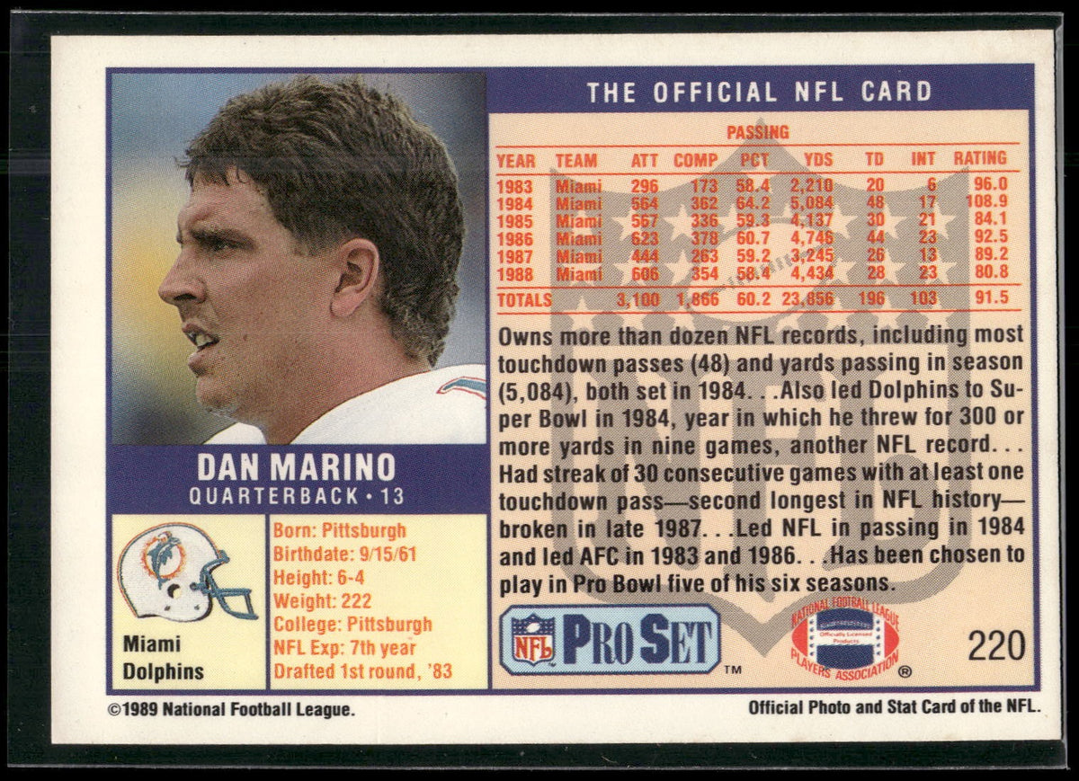 1989 Pro Set #220 Dan Marino
