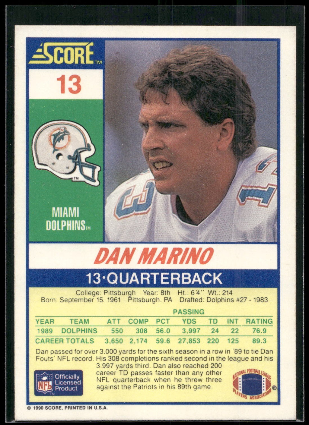 1990 Score 100 Hottest #4 Dan Marino