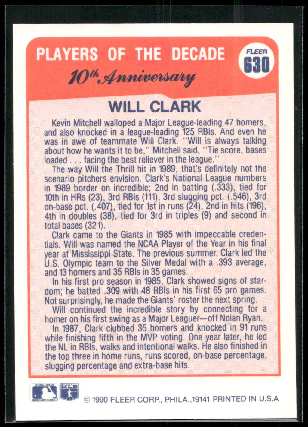 1990 Fleer #630c Will Clark