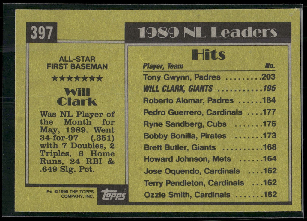 1990 Topps #397 Will Clark