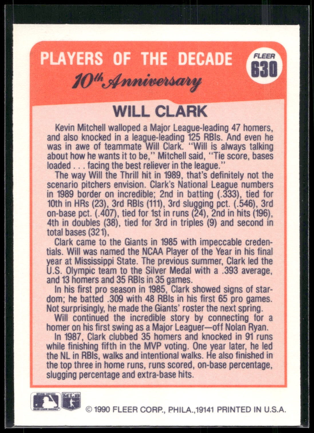 1990 Fleer #630c Will Clark