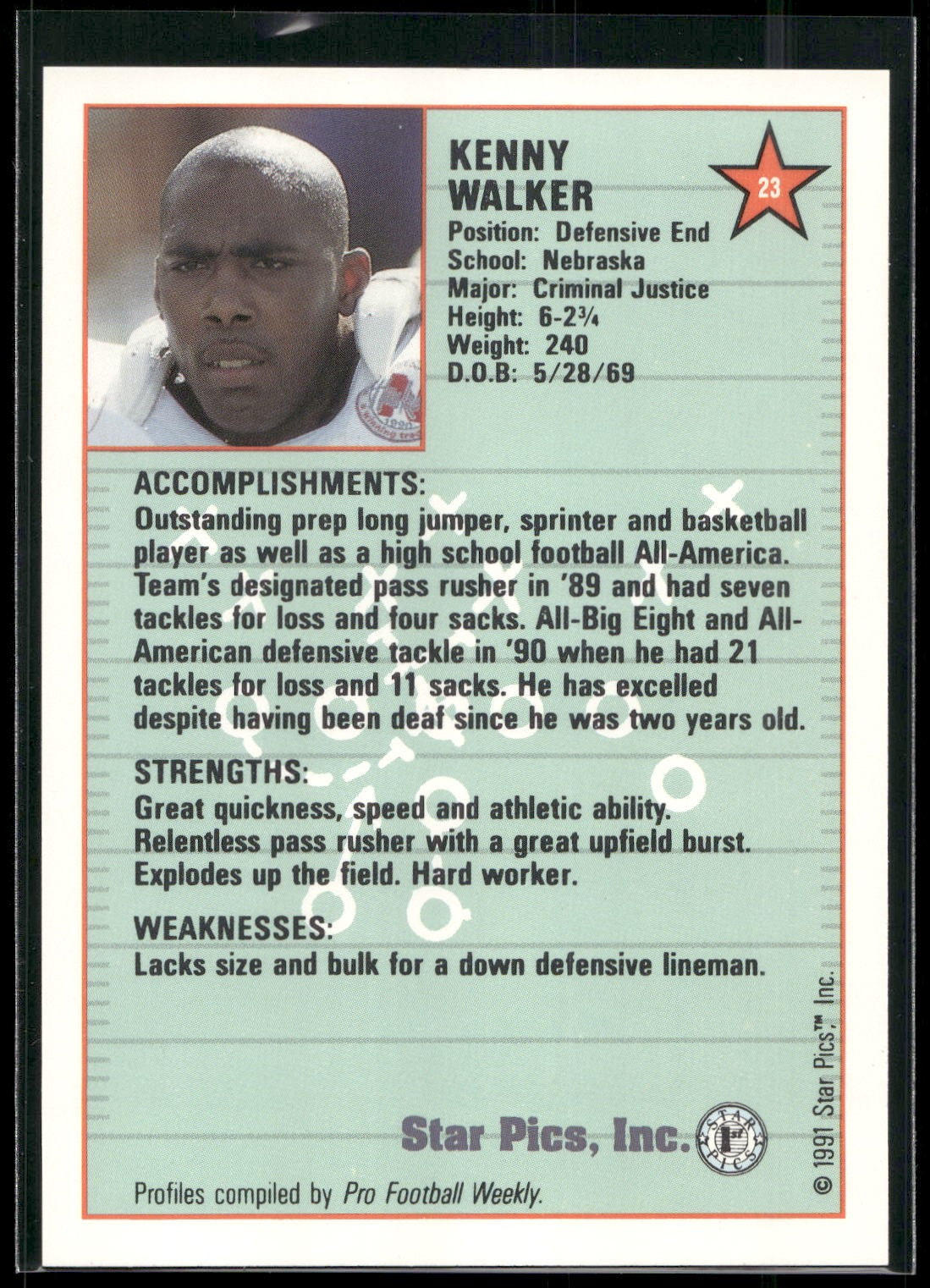 1991 Star Pics #23 Kenny Walker