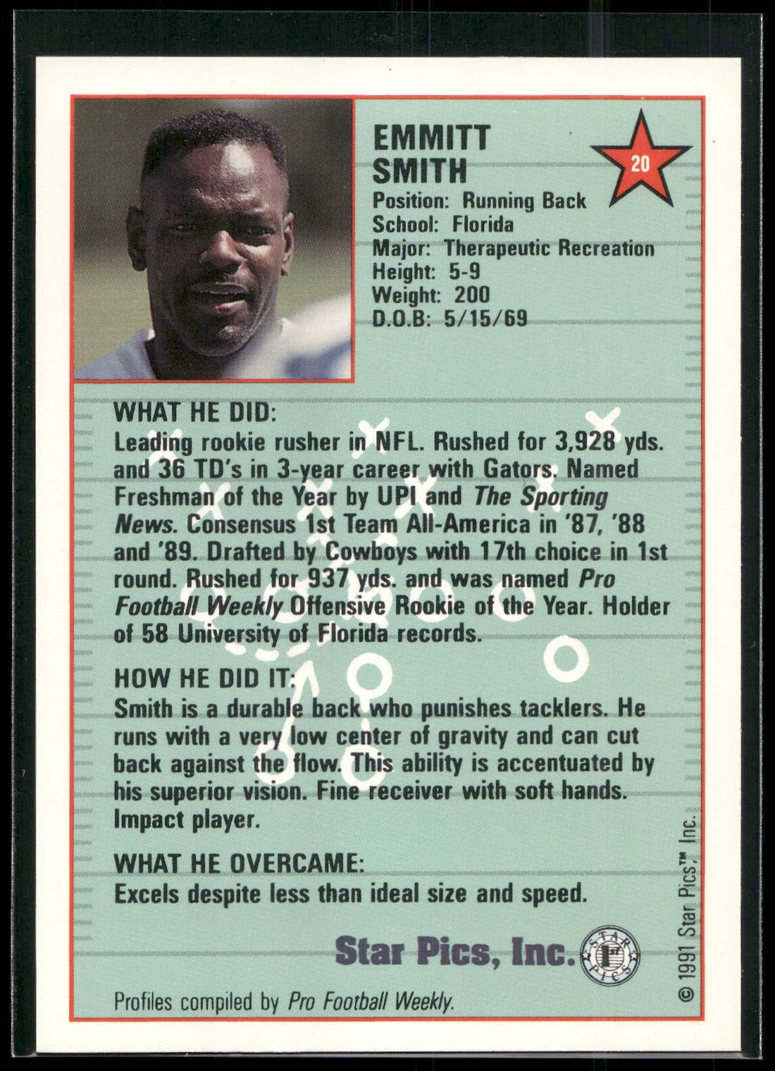 1991 Star Pics #20 Emmitt Smith