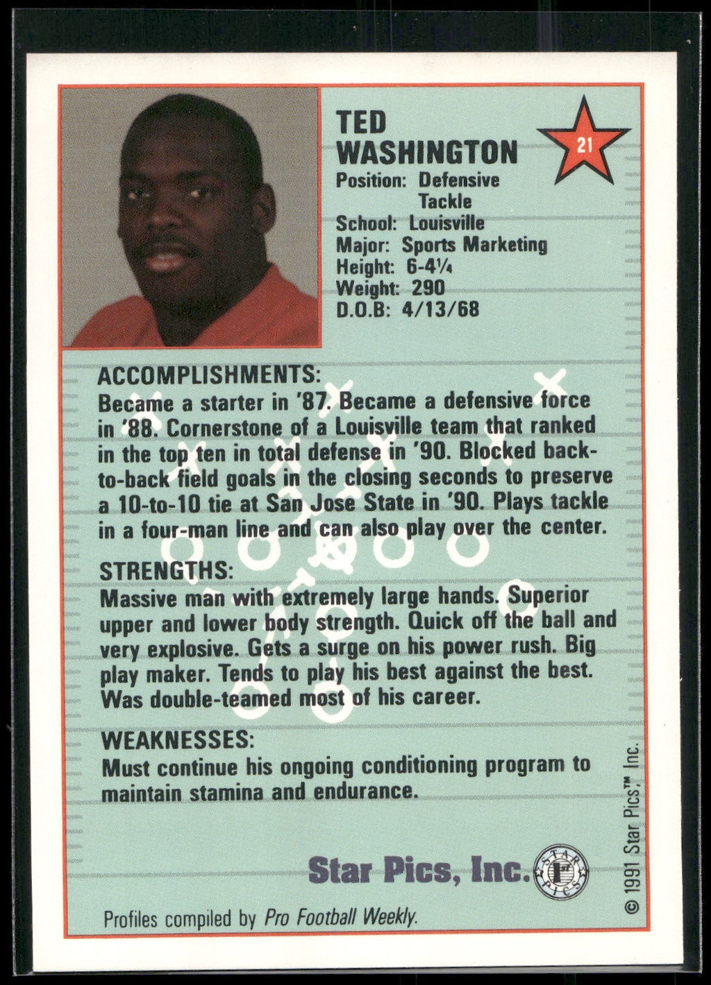 1991 Star Pics #21 Ted Washington