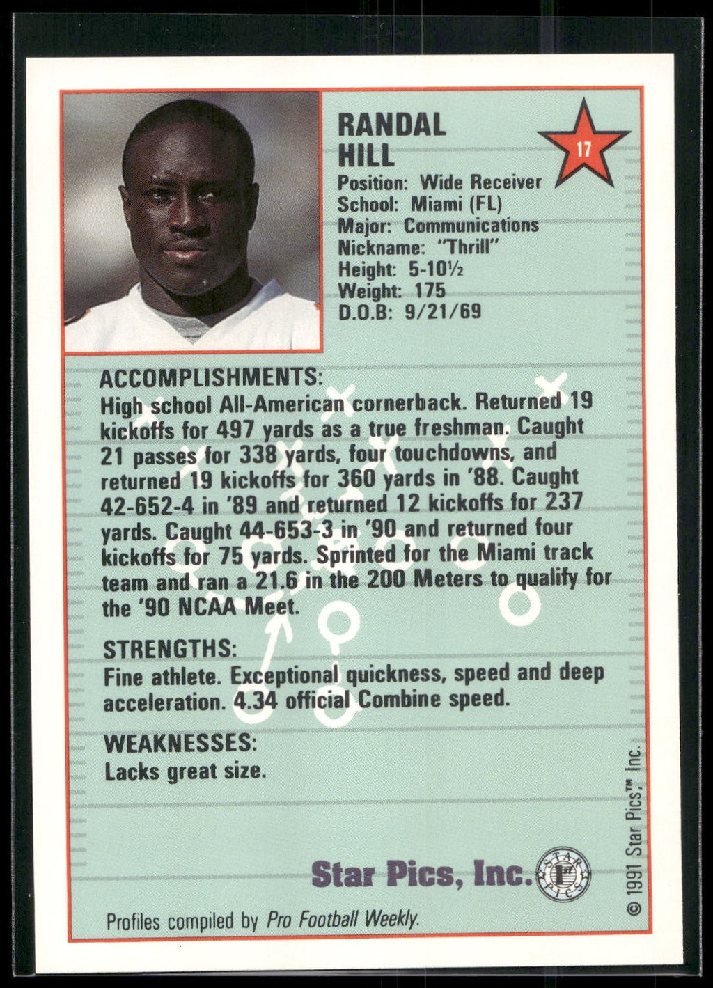 1991 Star Pics #17 Randal Hill