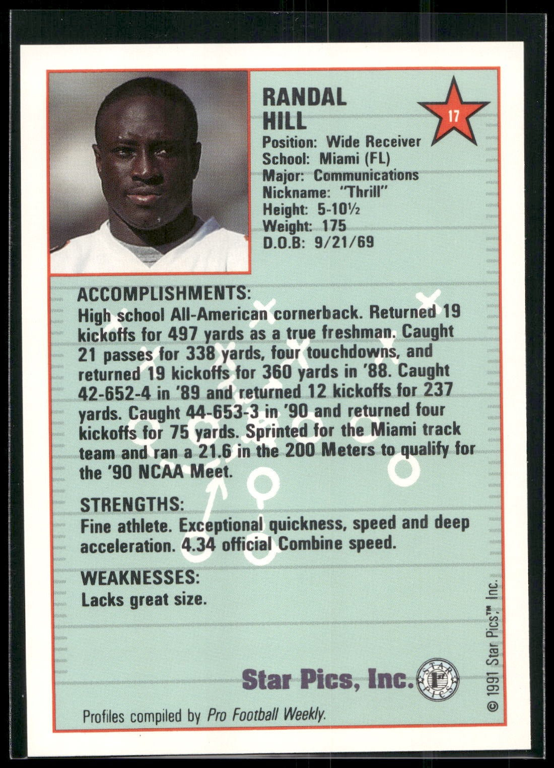 1991 Star Pics #17 Randal Hill