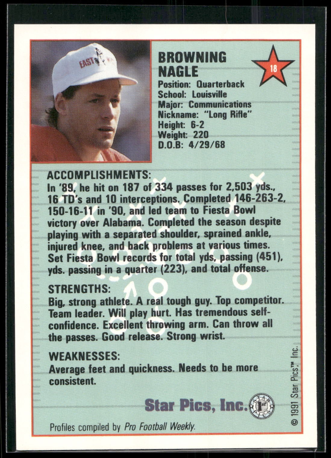 1991 Star Pics #18 Browning Nagle