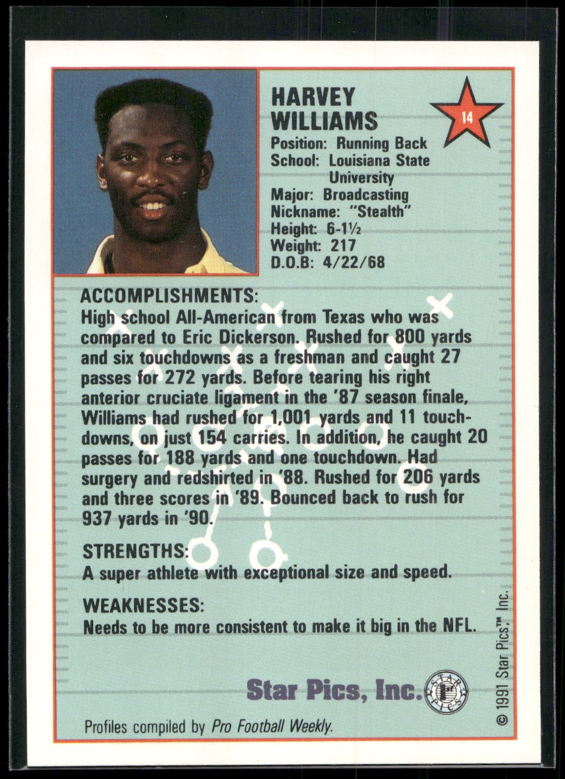 1991 Star Pics #14 Harvey Williams