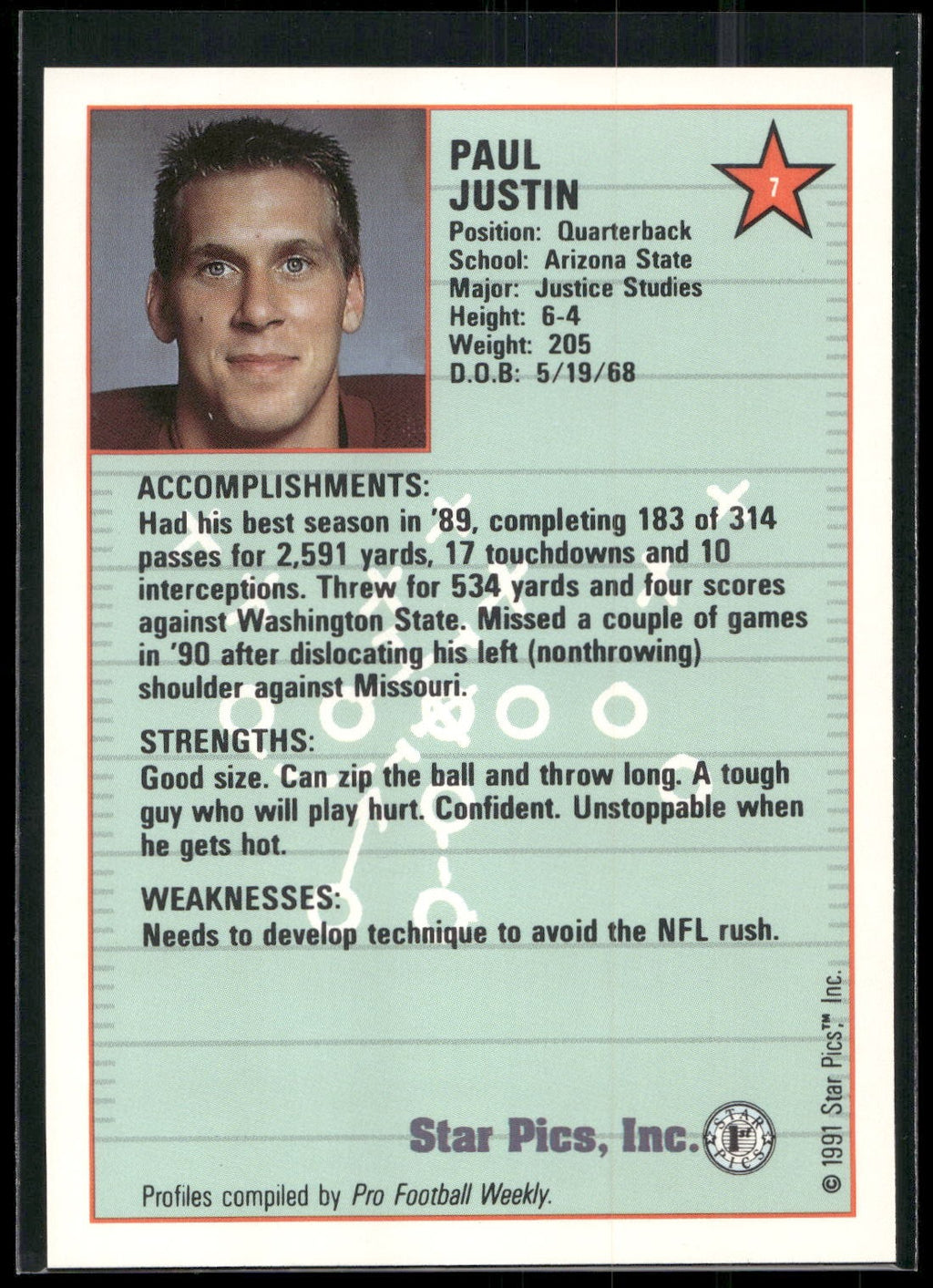 1991 Star Pics #7 Paul Justin