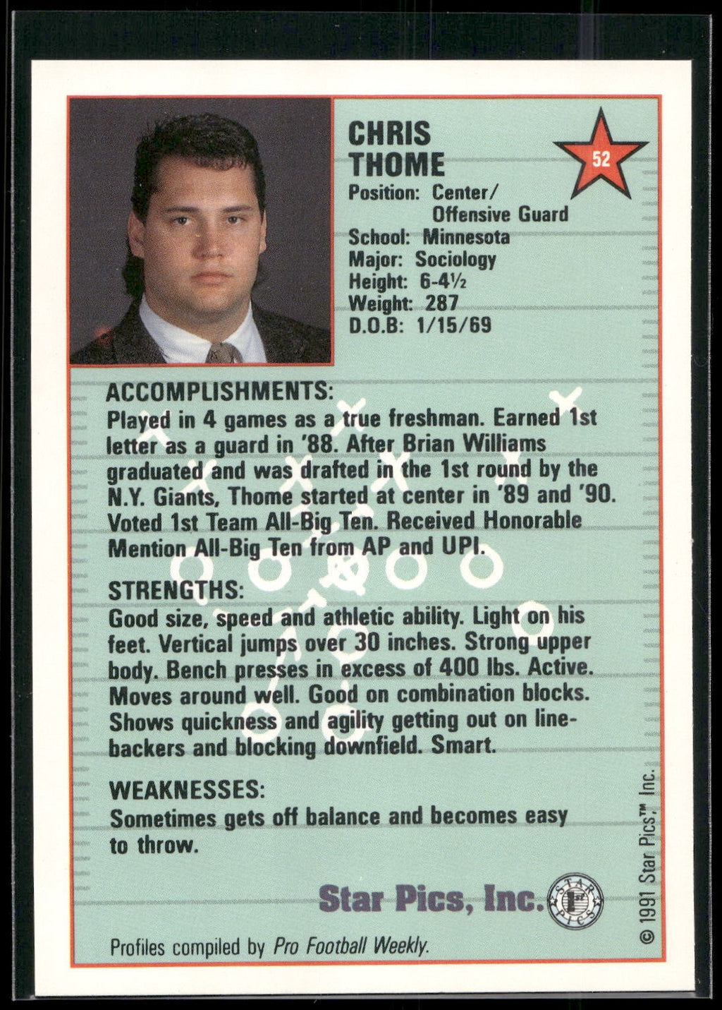 1991 Star Pics #52 Chris Thome
