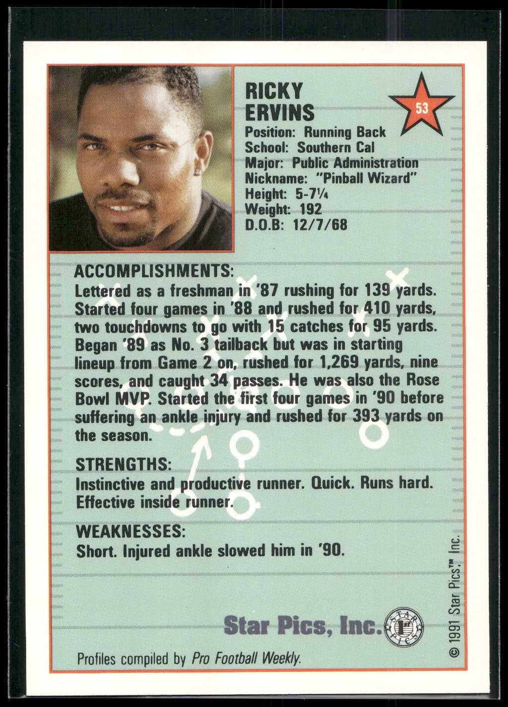 1991 Star Pics #53 Ricky Ervins