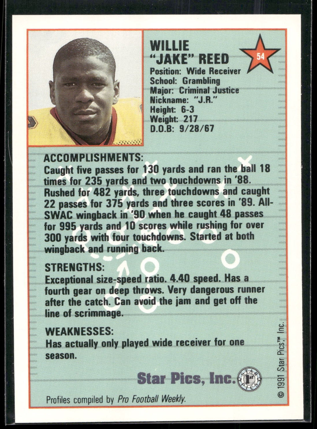 1991 Star Pics #54 Jake Reed