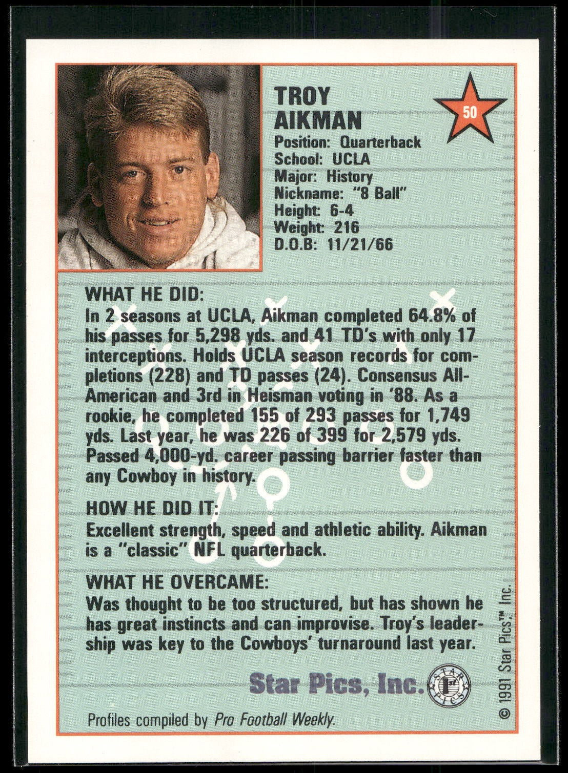 1991 Star Pics #50 Troy Aikman