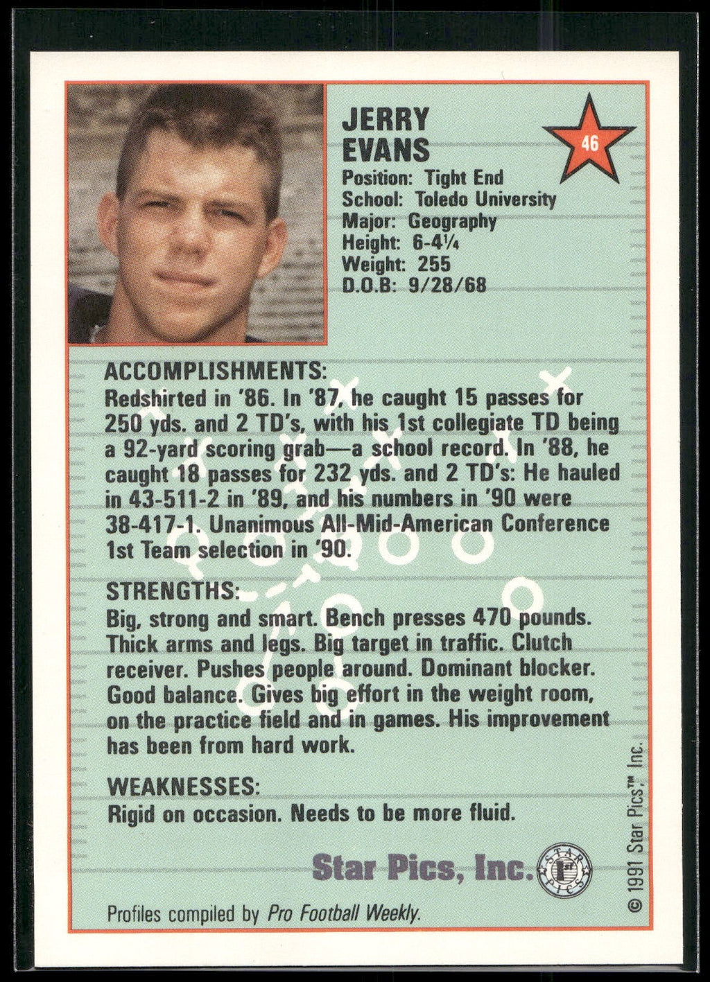 1991 Star Pics #46 Jerry Evans