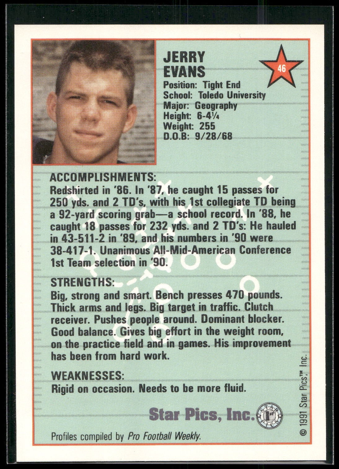 1991 Star Pics #46 Jerry Evans