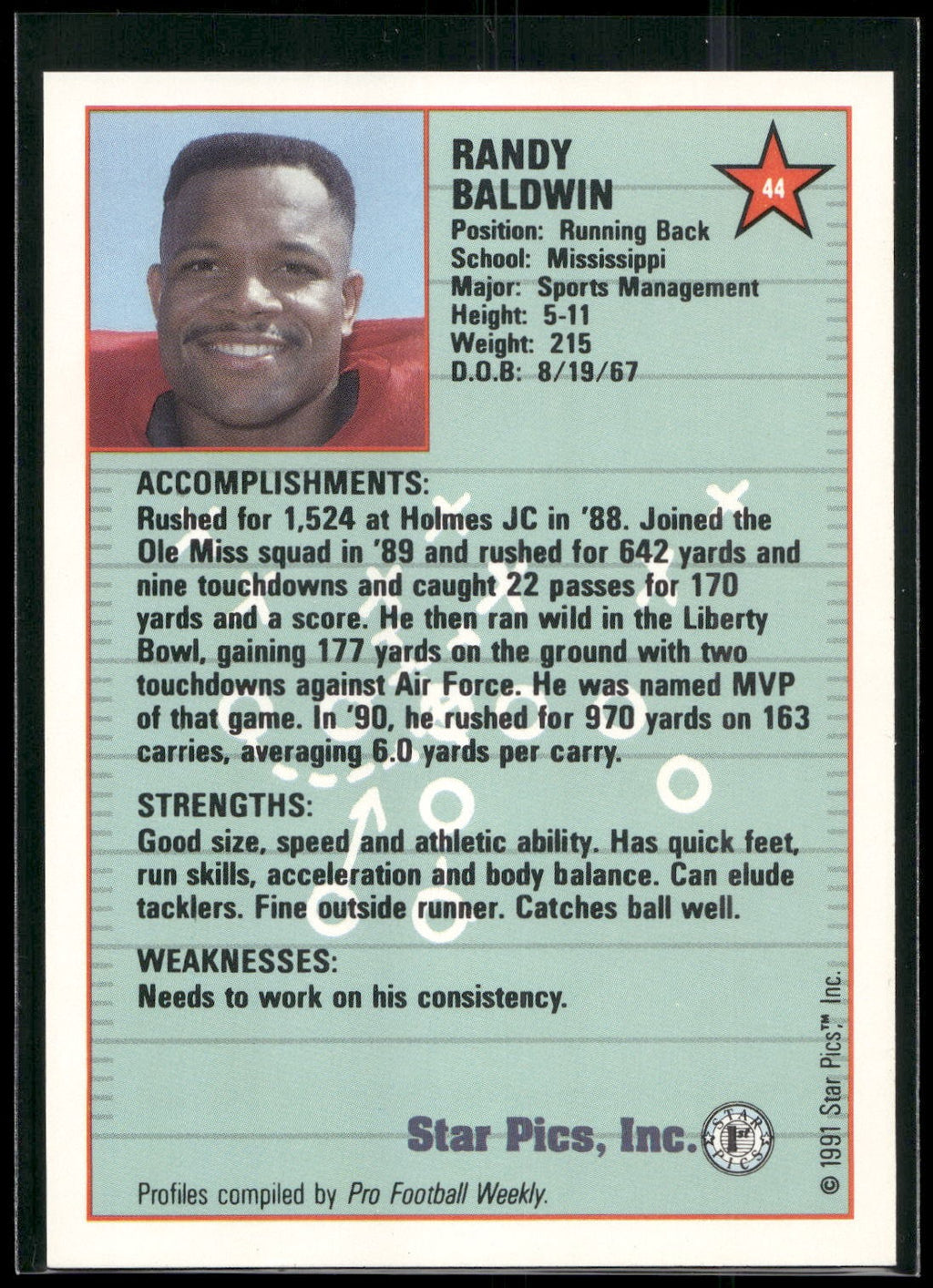 1991 Star Pics #44 Randy Baldwin