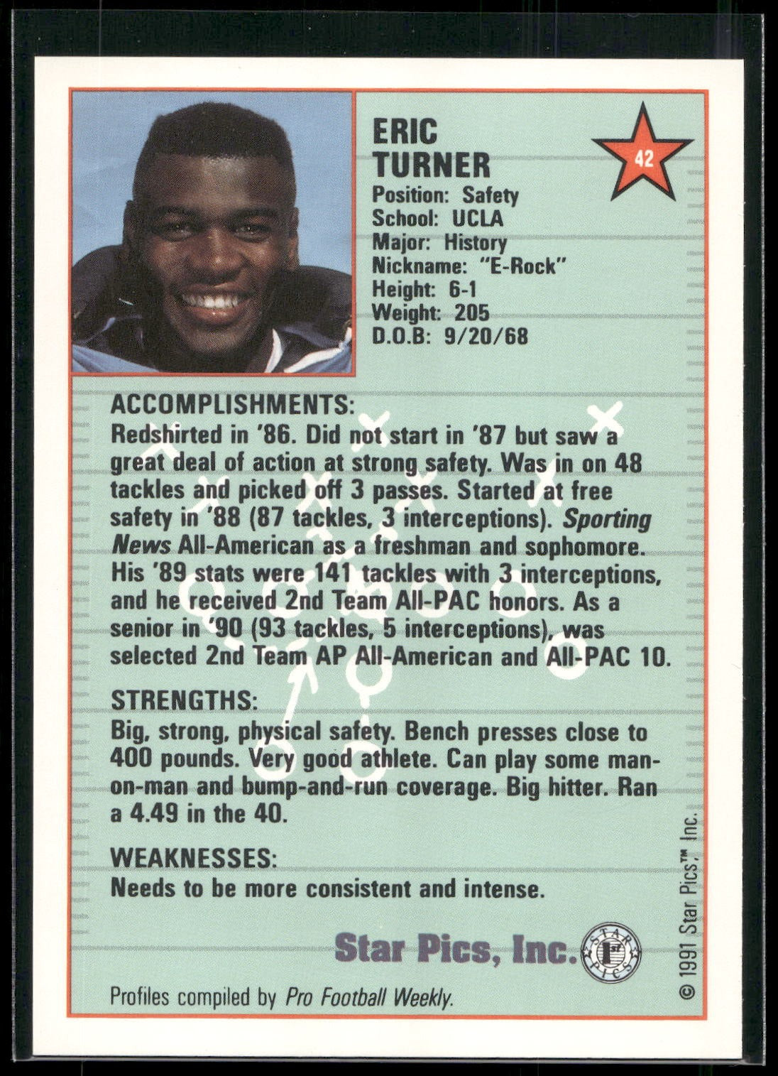 1991 Star Pics #42 Eric Turner