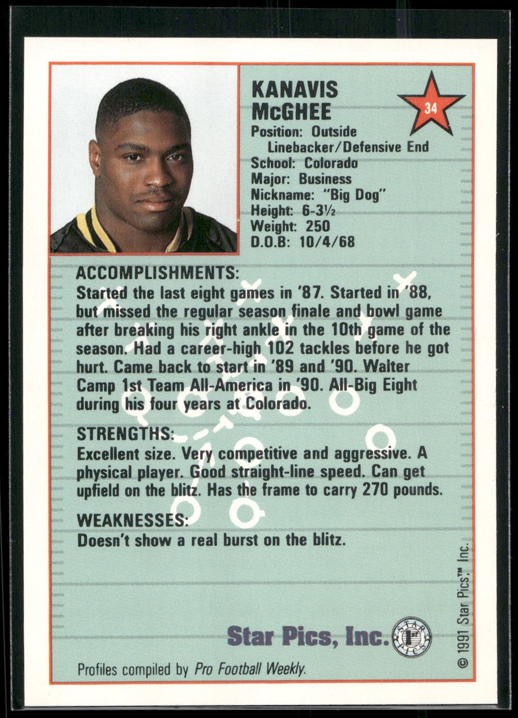 1991 Star Pics #34 Kanavis McGhee
