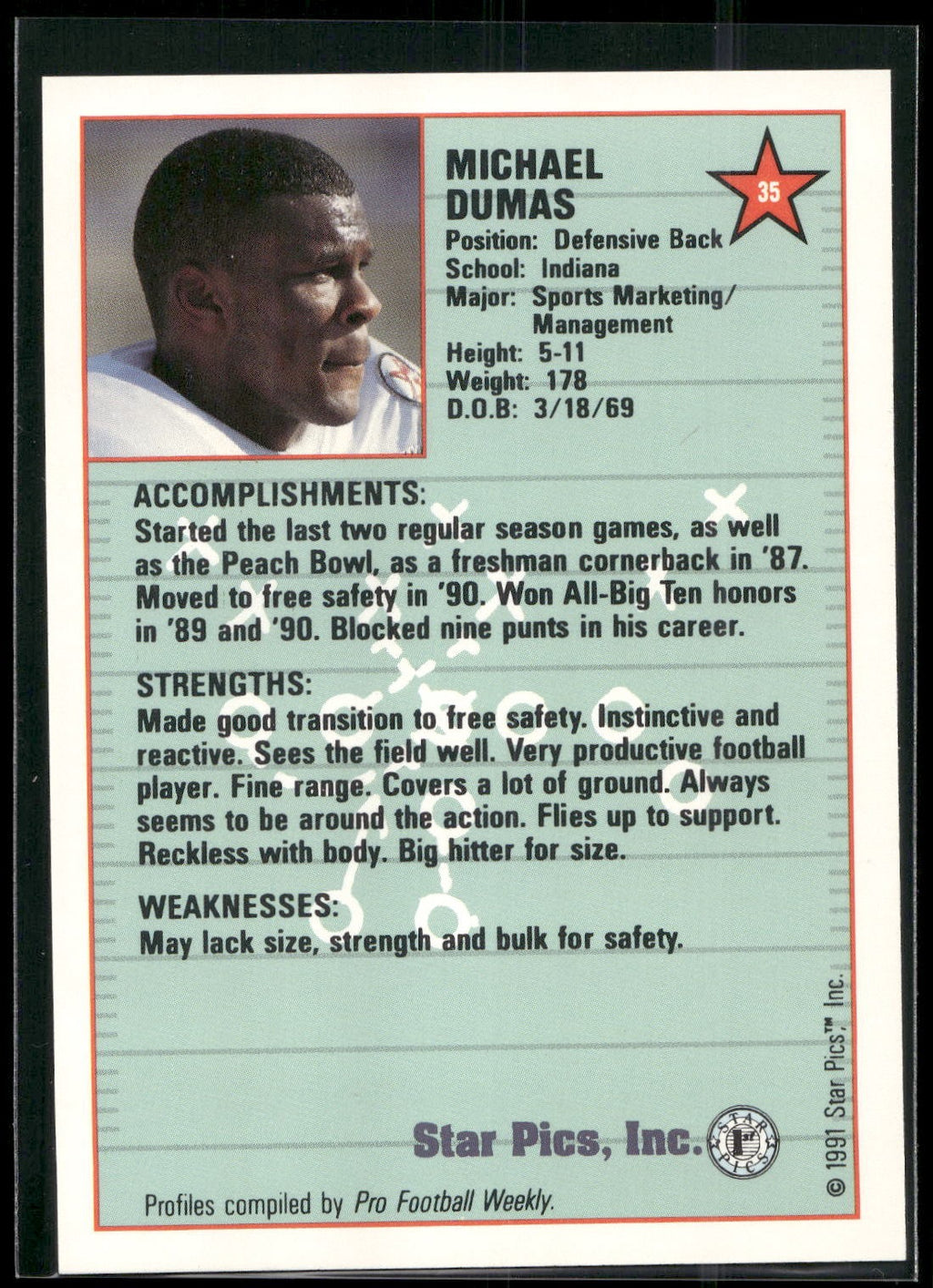 1991 Star Pics #35 Michael Dumas