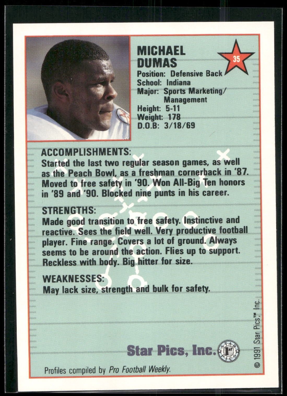 1991 Star Pics #35 Michael Dumas