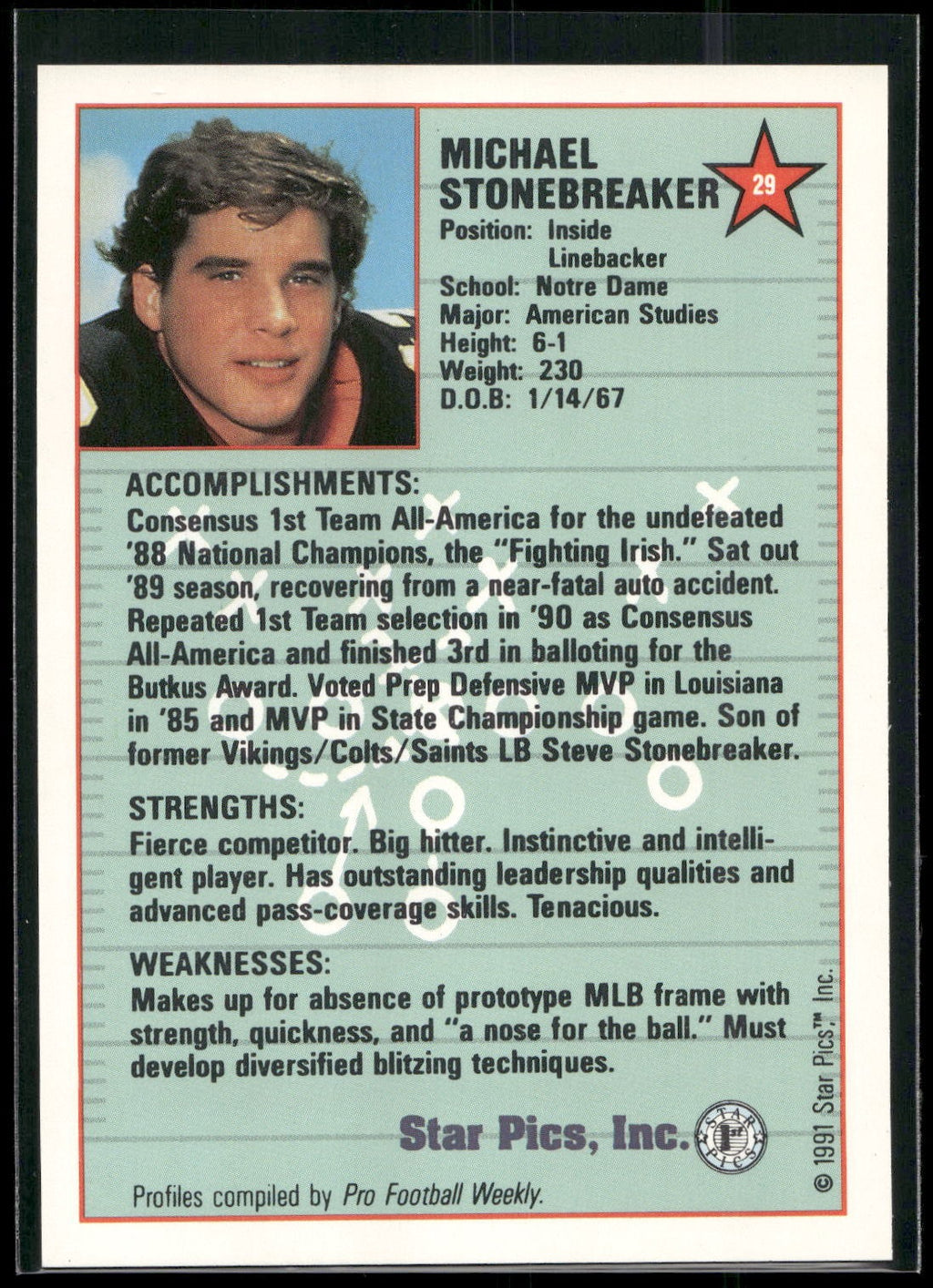 1991 Star Pics #29 Michael Stonebreaker