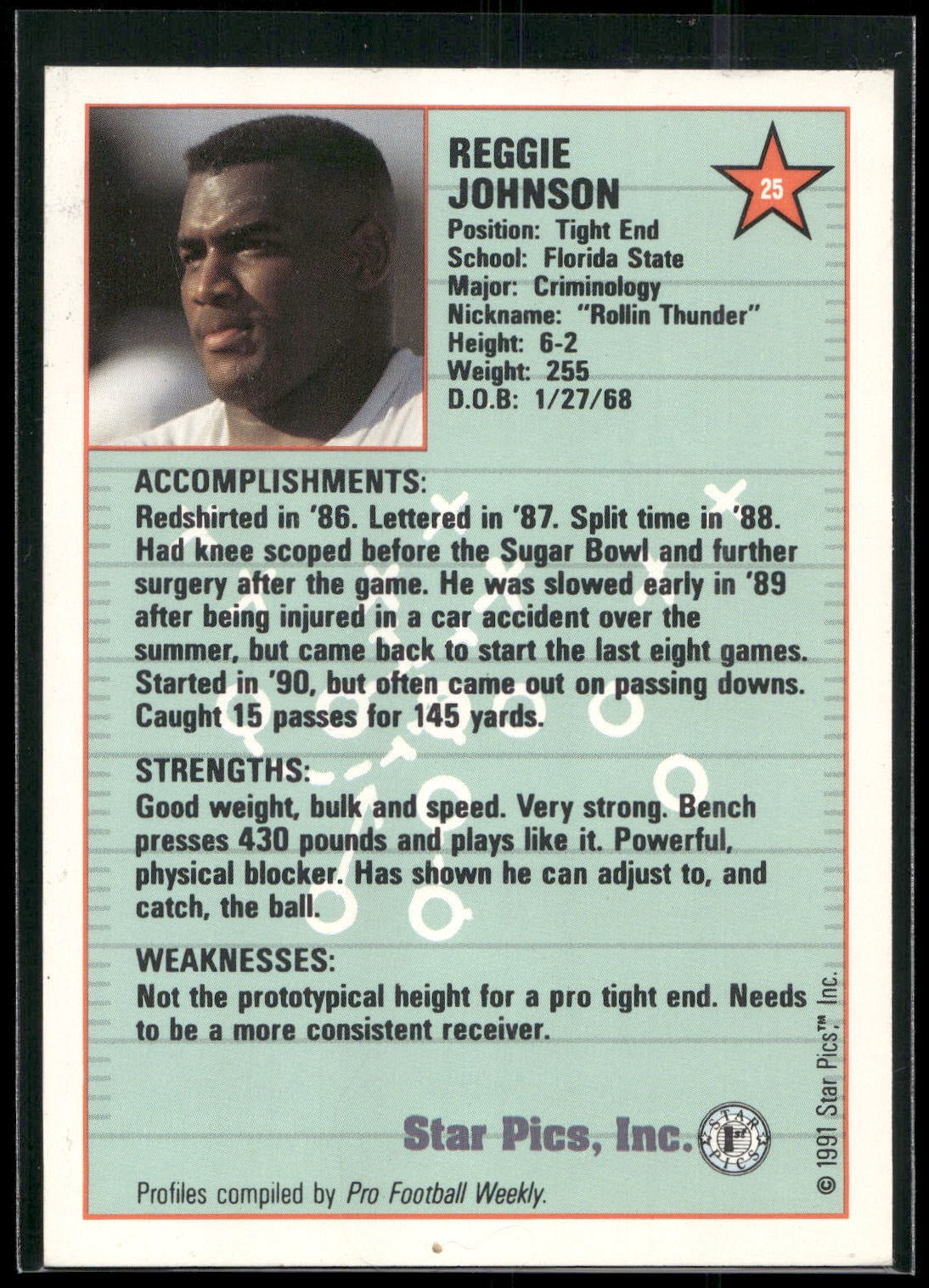 1991 Star Pics #25 Reggie Johnson