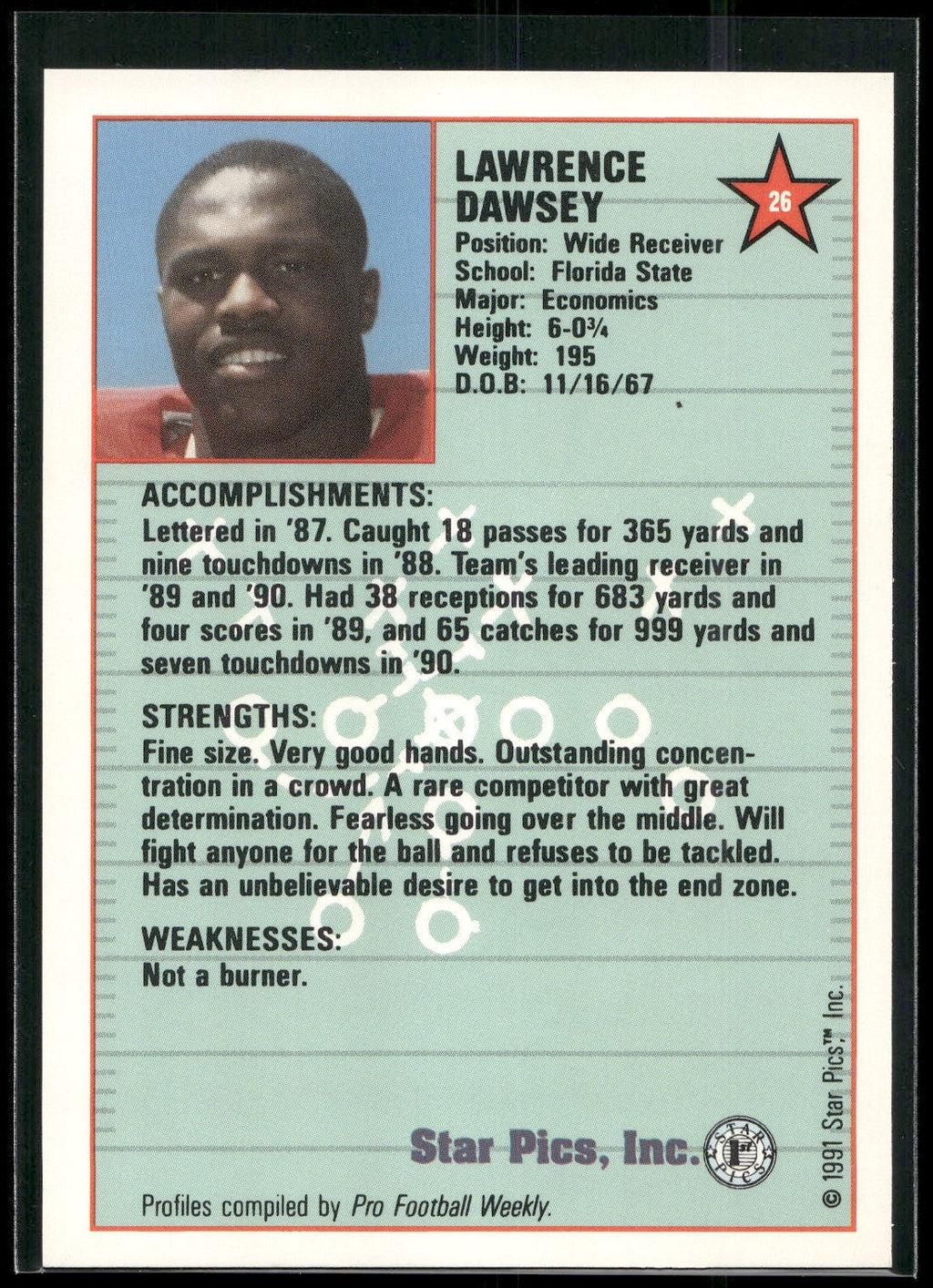 1991 Star Pics #26 Lawrence Dawsey