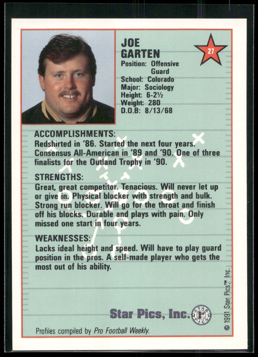 1991 Star Pics #27 Joe Garten