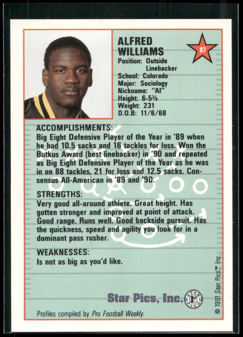 1991 Star Pics #87 Alfred Williams