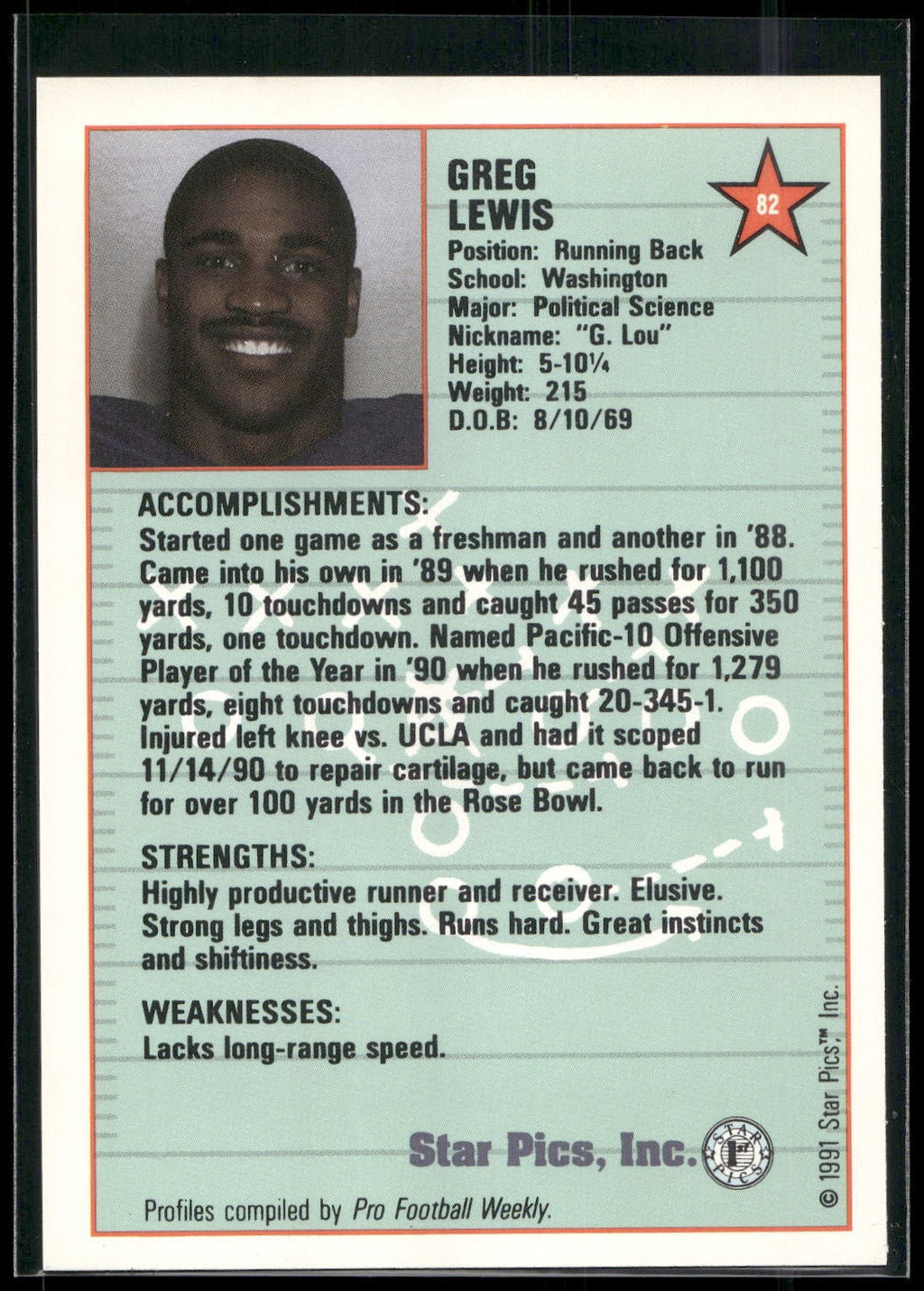 1991 Star Pics #82 Greg Lewis