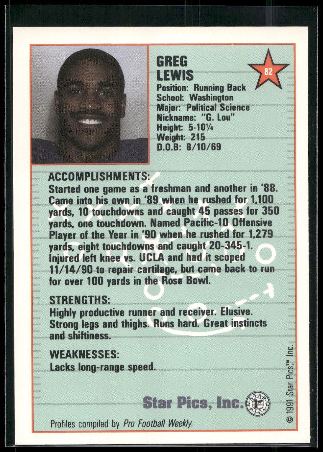 1991 Star Pics #82 Greg Lewis