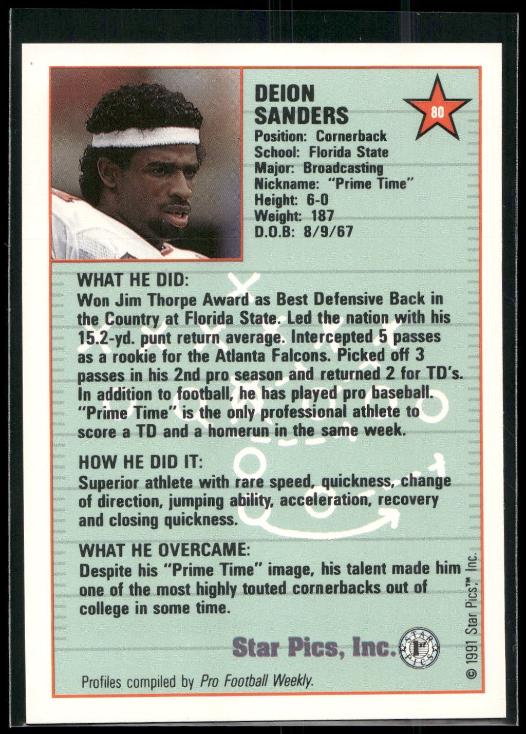 1991 Star Pics #80 Deion Sanders