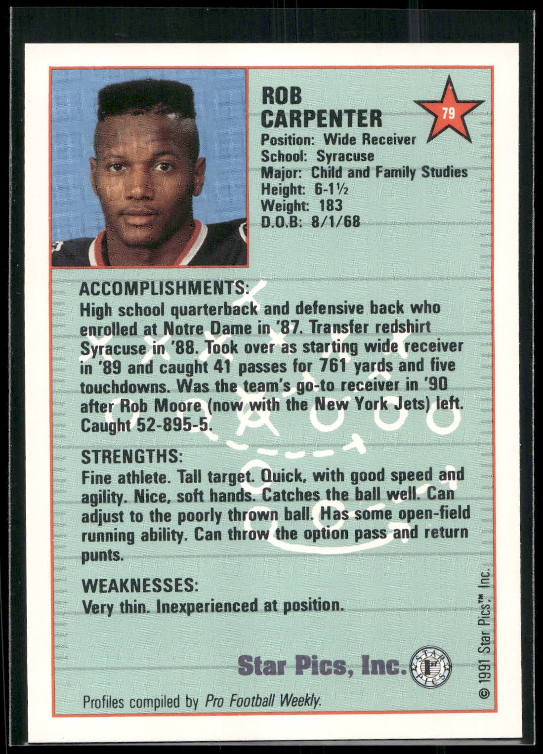 1991 Star Pics #79 Rob Carpenter