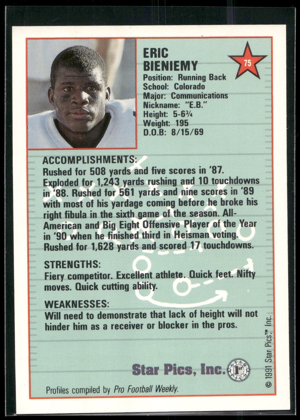 1991 Star Pics #75 Eric Bieniemy