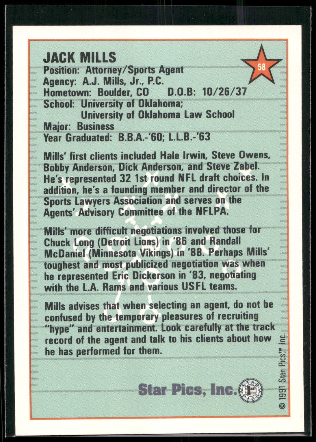 1991 Star Pics #58 Jack Mills