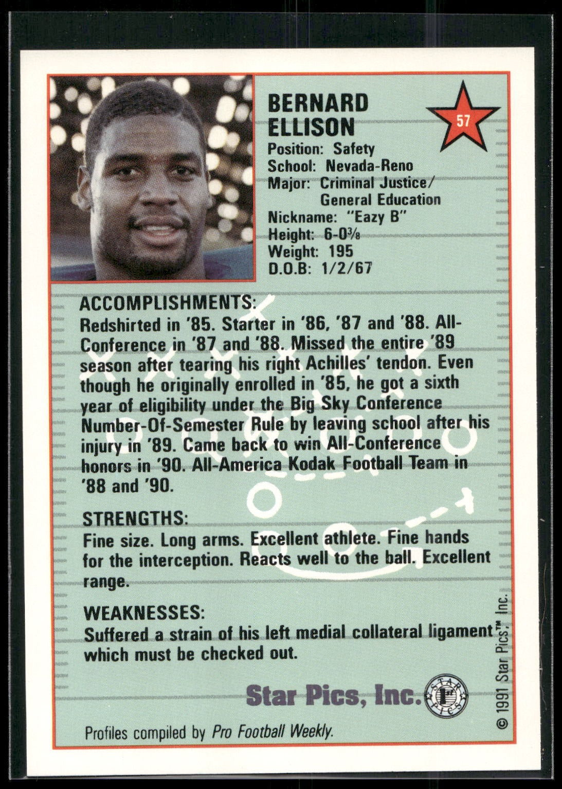 1991 Star Pics #57 Bernard Ellison
