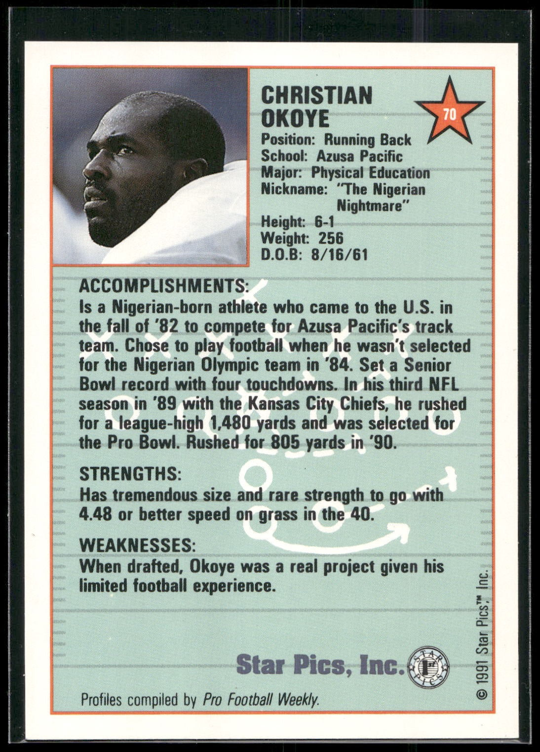 1991 Star Pics #70 Christian Okoye
