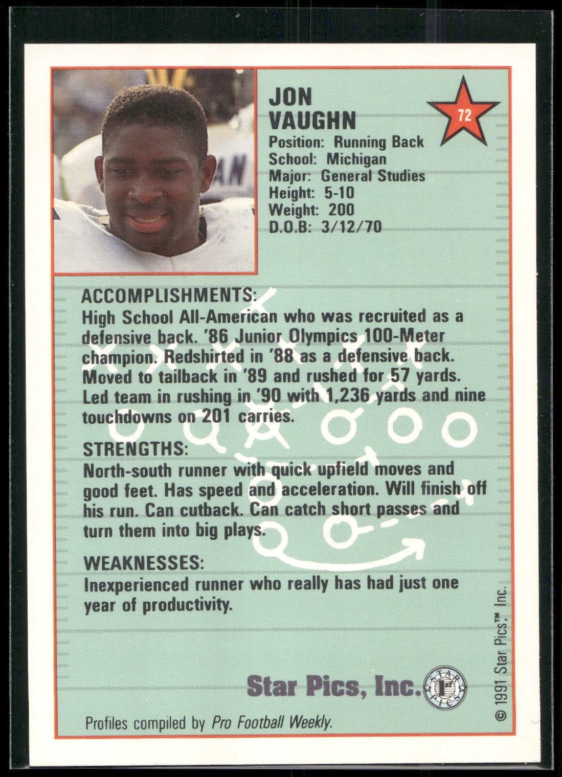 1991 Star Pics #72 Jon Vaughn