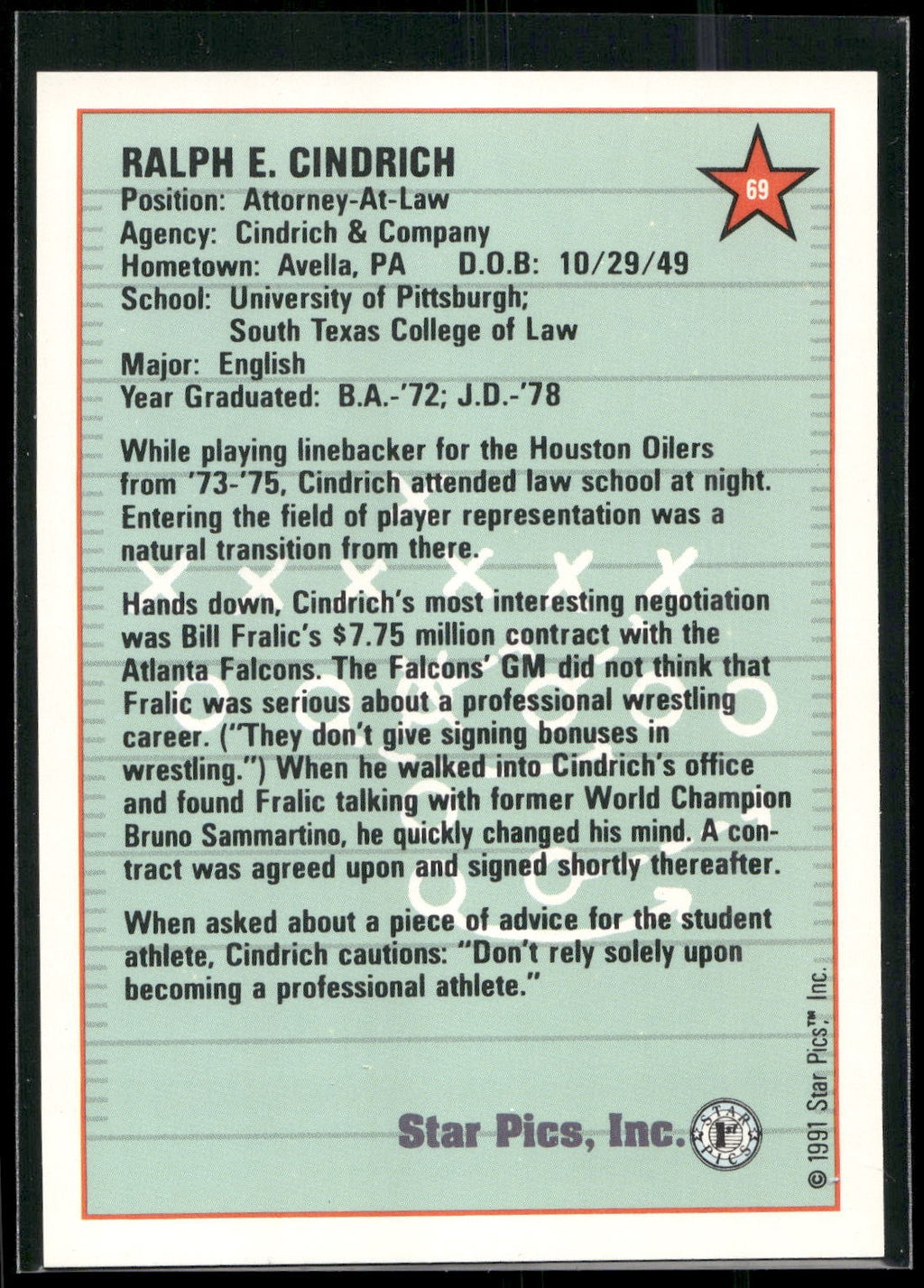 1991 Star Pics #69 Ralph Cindrich