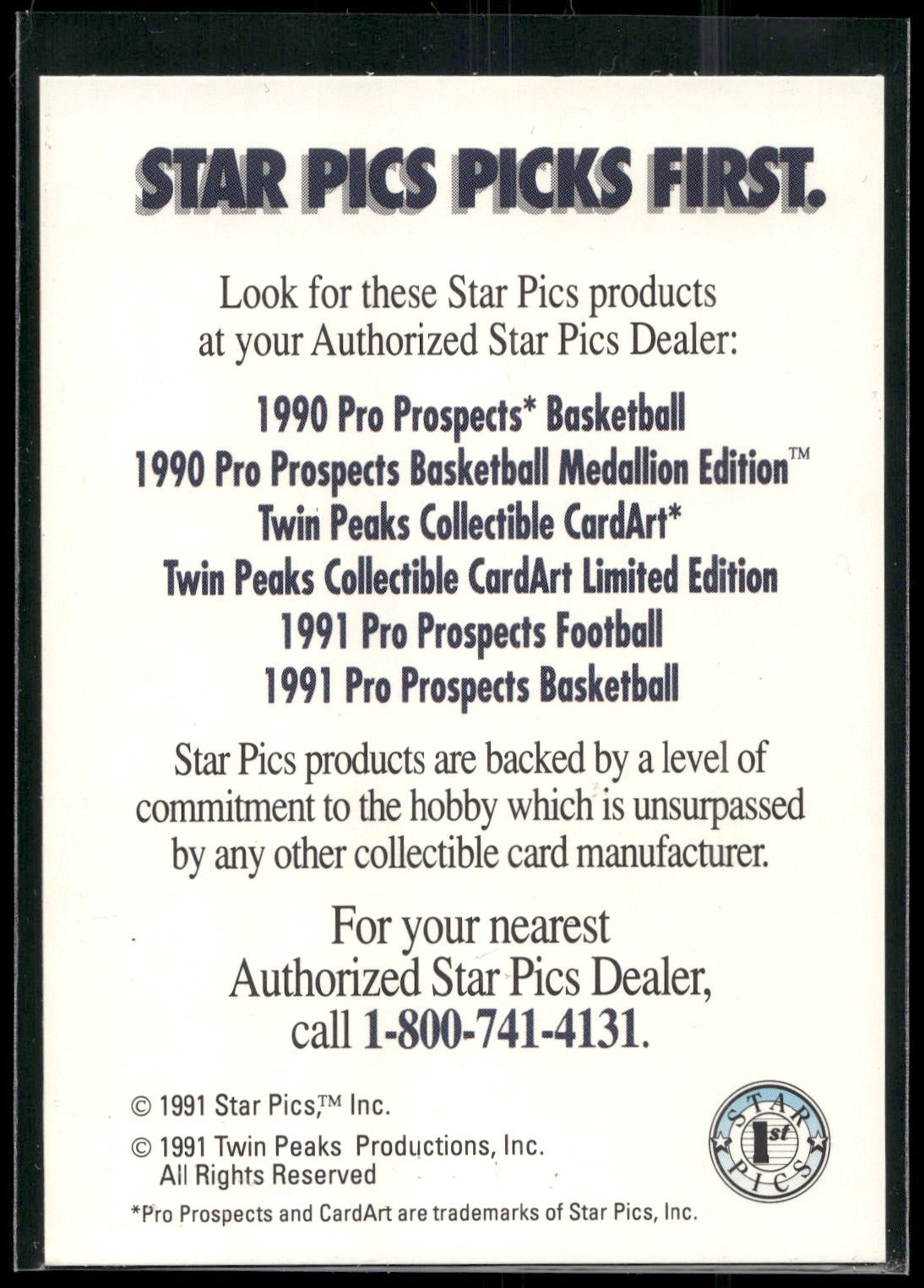 1991 Star Pics #NNO Salute/Advertisement -