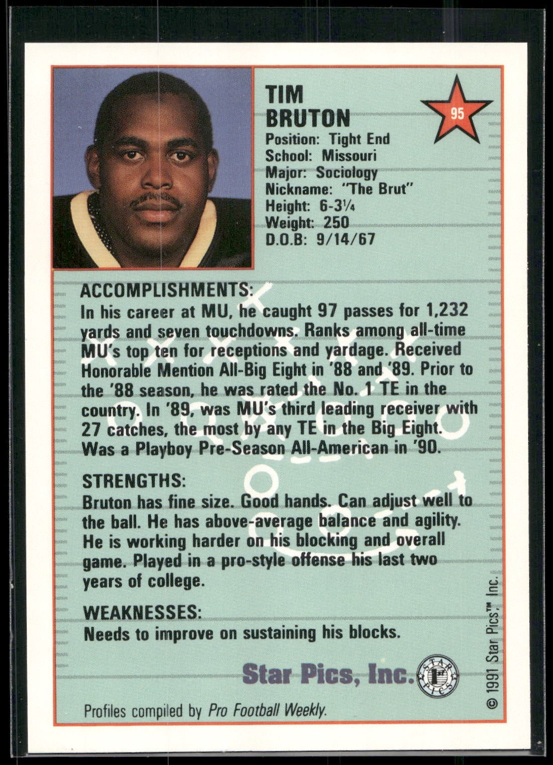 1991 Star Pics #95 Tim Bruton