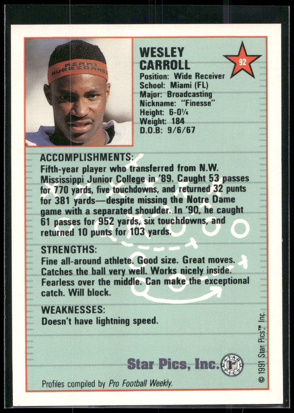 1991 Star Pics #92 Wesley Carroll