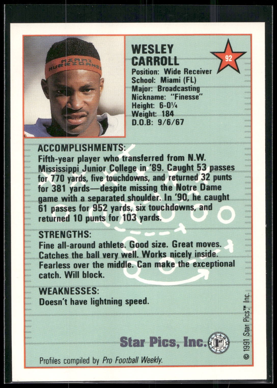 1991 Star Pics #92 Wesley Carroll